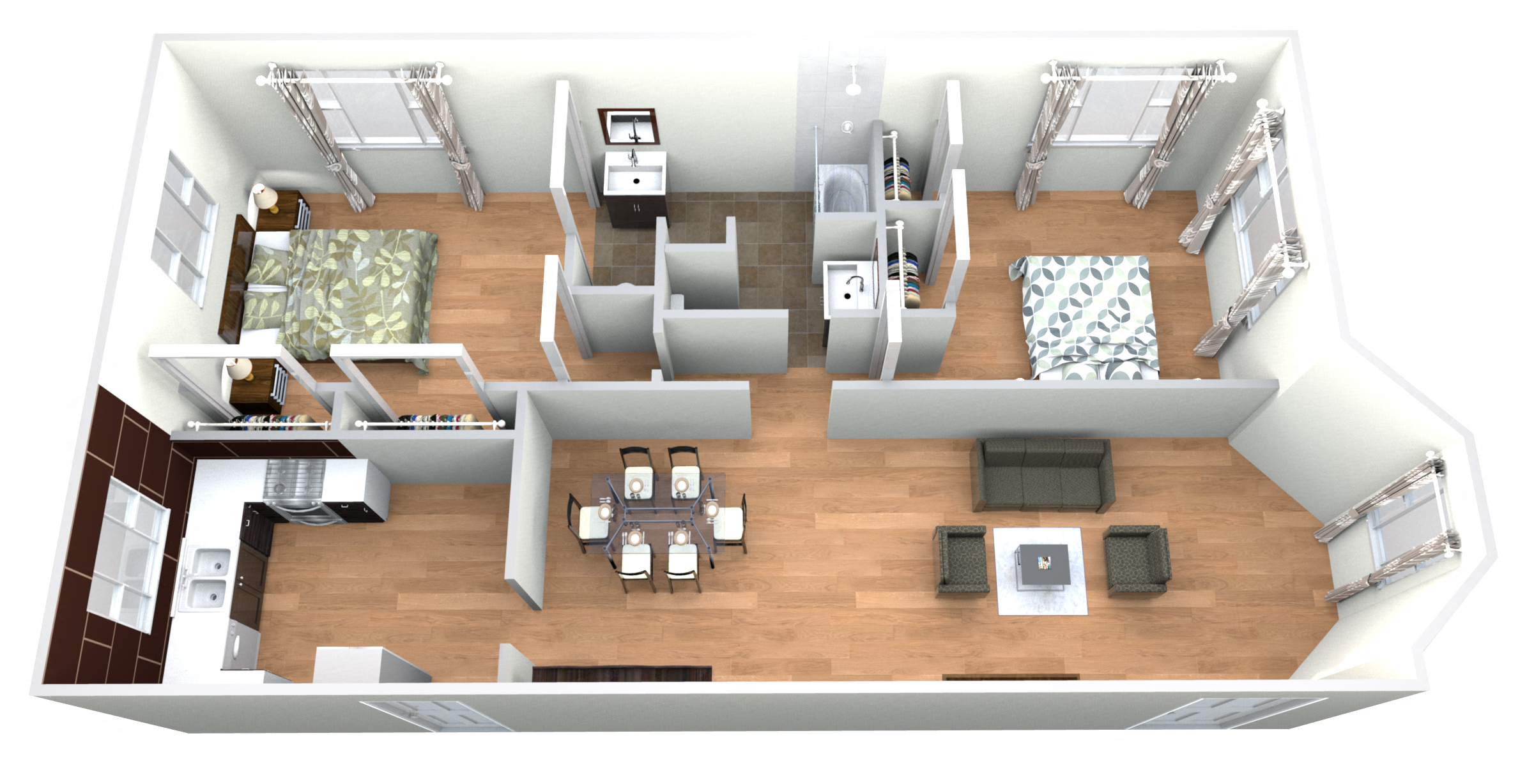 Floor plan for 2 beds, 1.5 baths, 1434 sqft